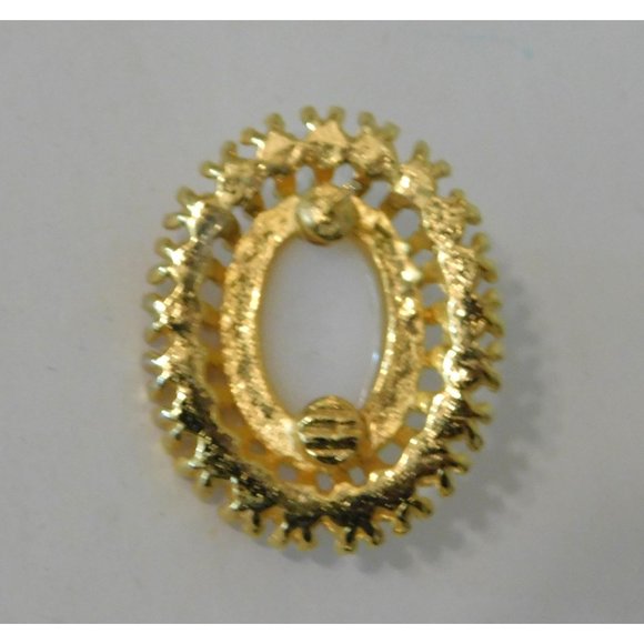 Vintage 1980s Fashion Pierced Earrings Large Oval Faux Pearl Crystals Goldtone - Picture 6 of 7